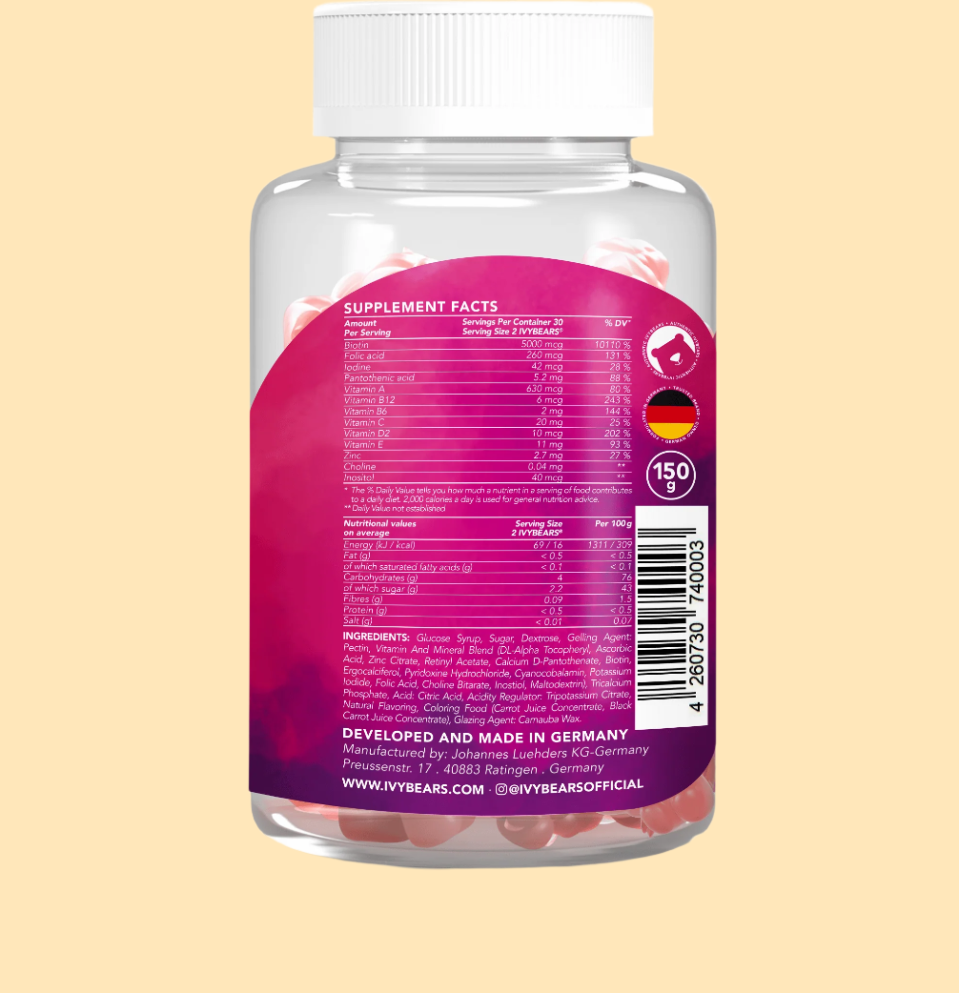 IVYBEARS® Professional Women’s Hair – 900% More Biotin (Vitamin B7) for Healthy Hair Growth, Strength & Shine